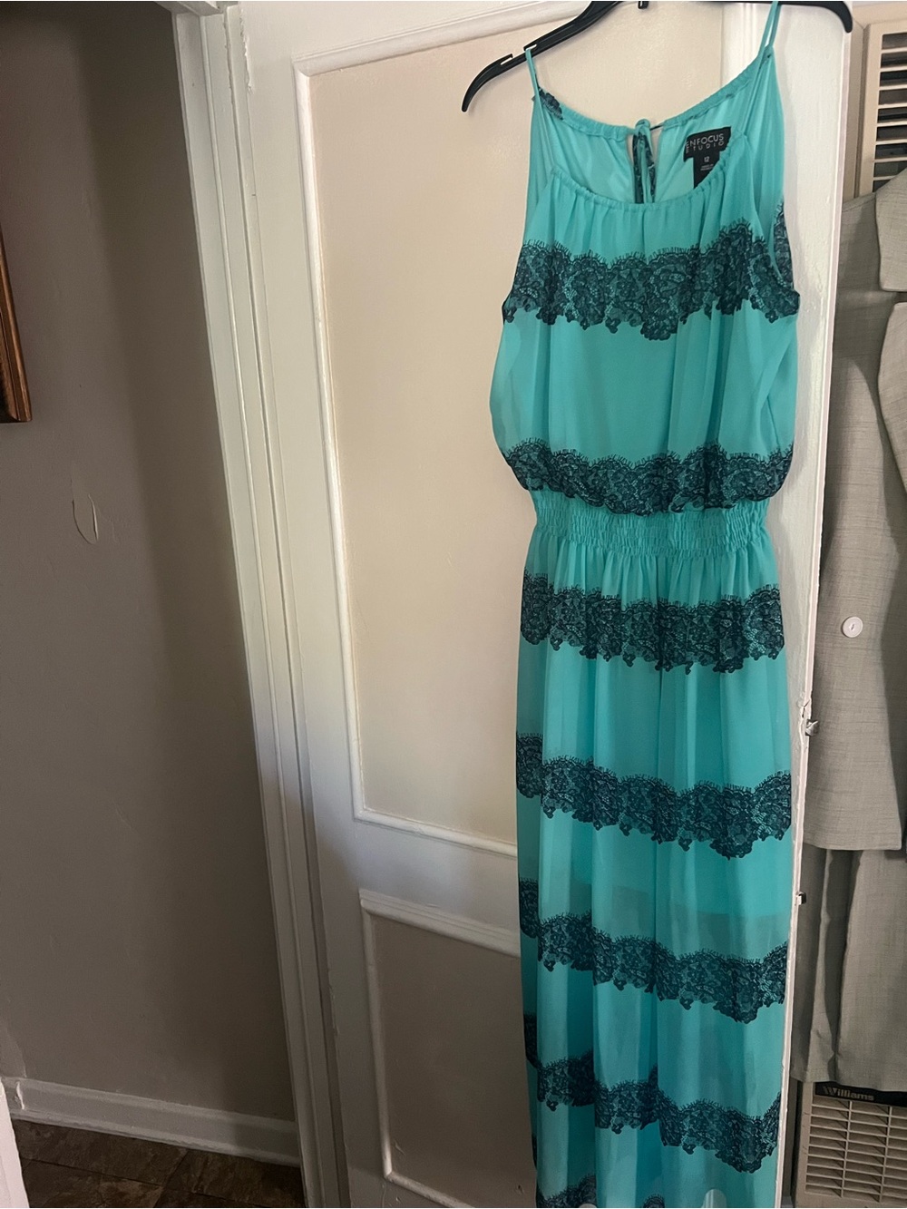 Enfocus Studio Turquoise Maxi Dress with Black Lace Bands